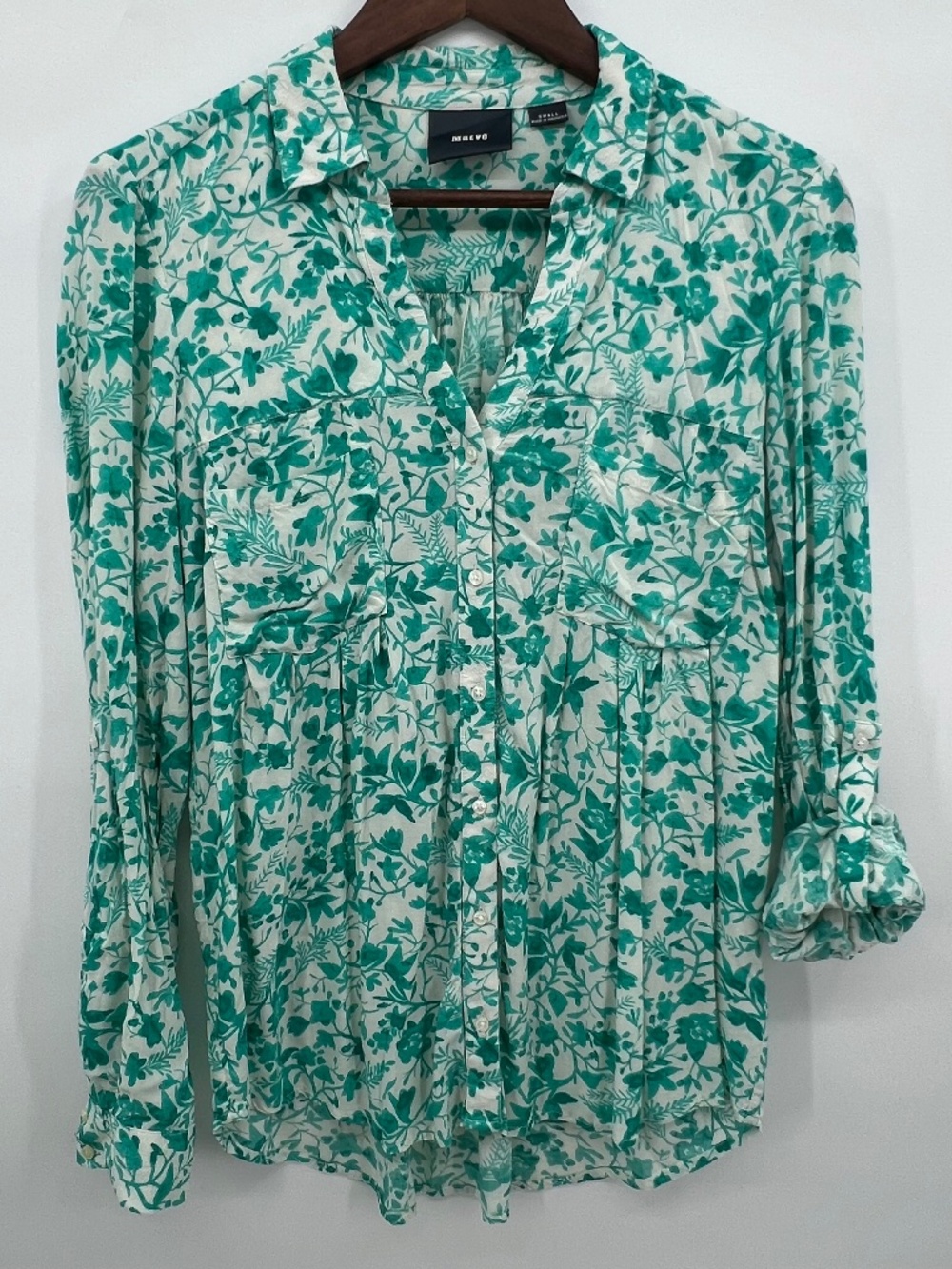 Maeve Anthropologie Floral Blouse Roll Tab Sleeves Button Women Small Rayon Boho